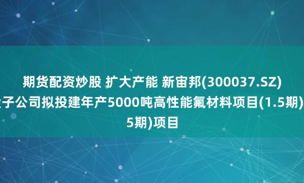 期货配资炒股 扩大产能 新宙邦(300037.SZ)控股子公司拟投建年产5000吨高性能氟材料项目(1.5期)项目