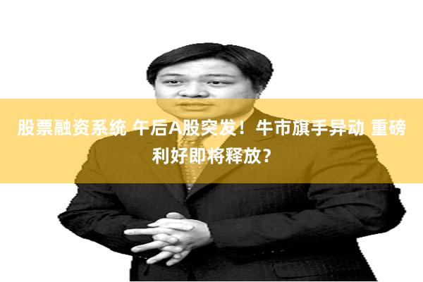 股票融资系统 午后A股突发!牛市旗手异动 重磅利好即将释放?